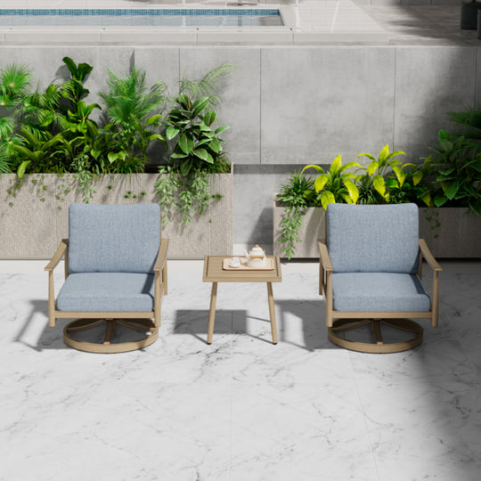 HAPPATIO Patio Bistro Set Outdoor - 3 Pieces Patio Aluminum Conversation Furniture Set, 2 Swivel Chairs with Backrest Rope Design and 1 Side Table for Garden, Pool, and Lawn