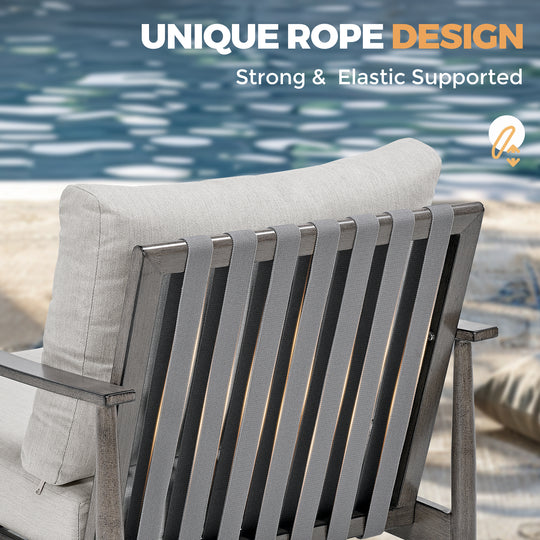 HAPPATIO Patio Outdoor Furniture Set - 6 Pieces Aluminum Outdoor Conversation Set with 1 Cushioned Loveseat, 1 Coffee Table, 2 Swivel Chairs, and 2 Ottomans for Yard, Porch, and Deck