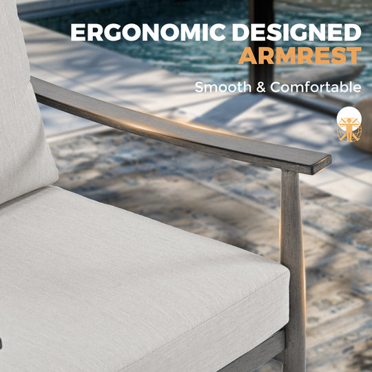 HAPPATIO Patio Outdoor Furniture Set - 6 Pieces Aluminum Outdoor Conversation Set with 1 Three-Seater Sofa, 1 Coffee Table, 2 Swivel Chairs, and 2 Ottomans for Yard, Porch, and Deck