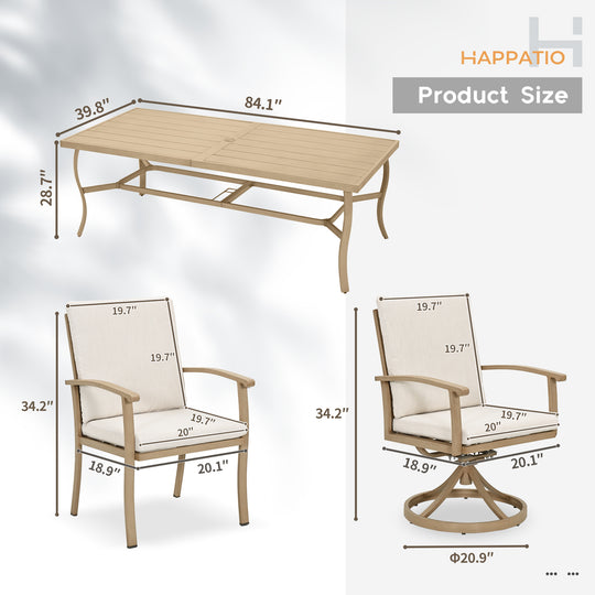 HAPPATIO 9 Piece Patio Dining Set, Aluminum Outdoor Dining Set, Aluminum Dining Table and Chairs Set, Patio Dining Furniture with Aluminum Table, Chairs and Washable Cushions