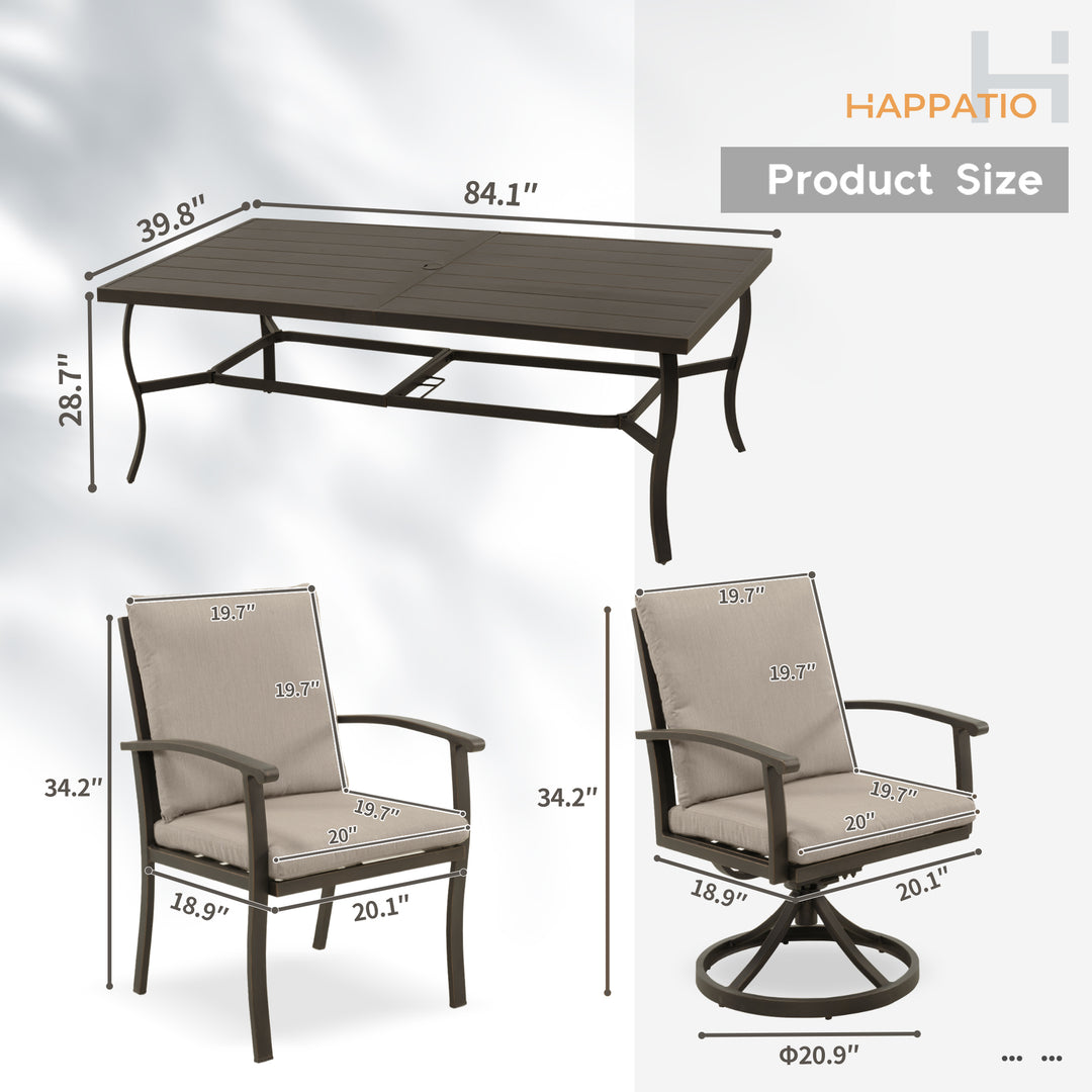 HAPPATIO 9 Piece Patio Dining Set, Aluminum Outdoor Dining Set, Aluminum Dining Table and Chairs Set, Patio Dining Furniture with Aluminum Table, Chairs and Washable Cushions
