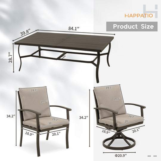 HAPPATIO 9 Piece Patio Dining Set, Aluminum Outdoor Dining Set, Aluminum Dining Table and Chairs Set, Patio Dining Furniture with Aluminum Table, Chairs and Washable Cushions