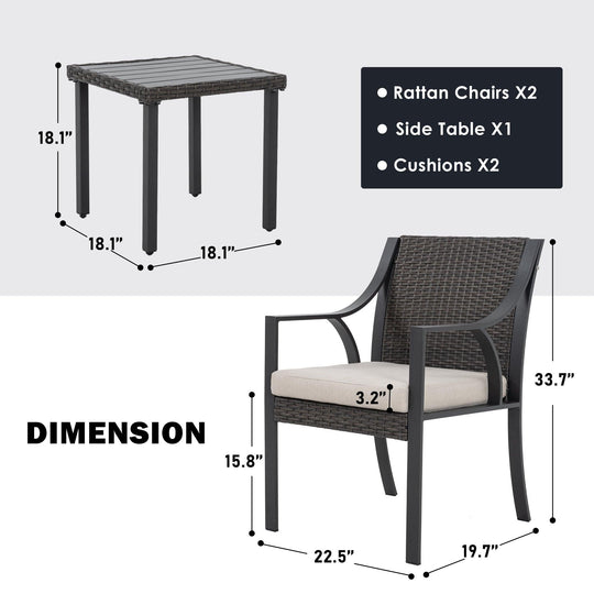 3 Piece Patio Bistro Set - Happatio