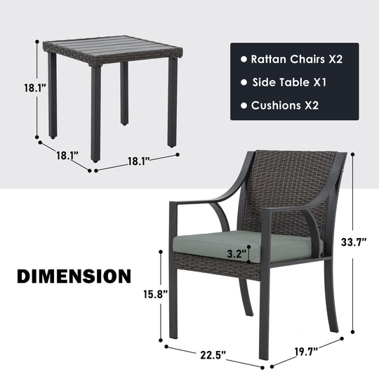 3 Piece Patio Bistro Set - Happatio