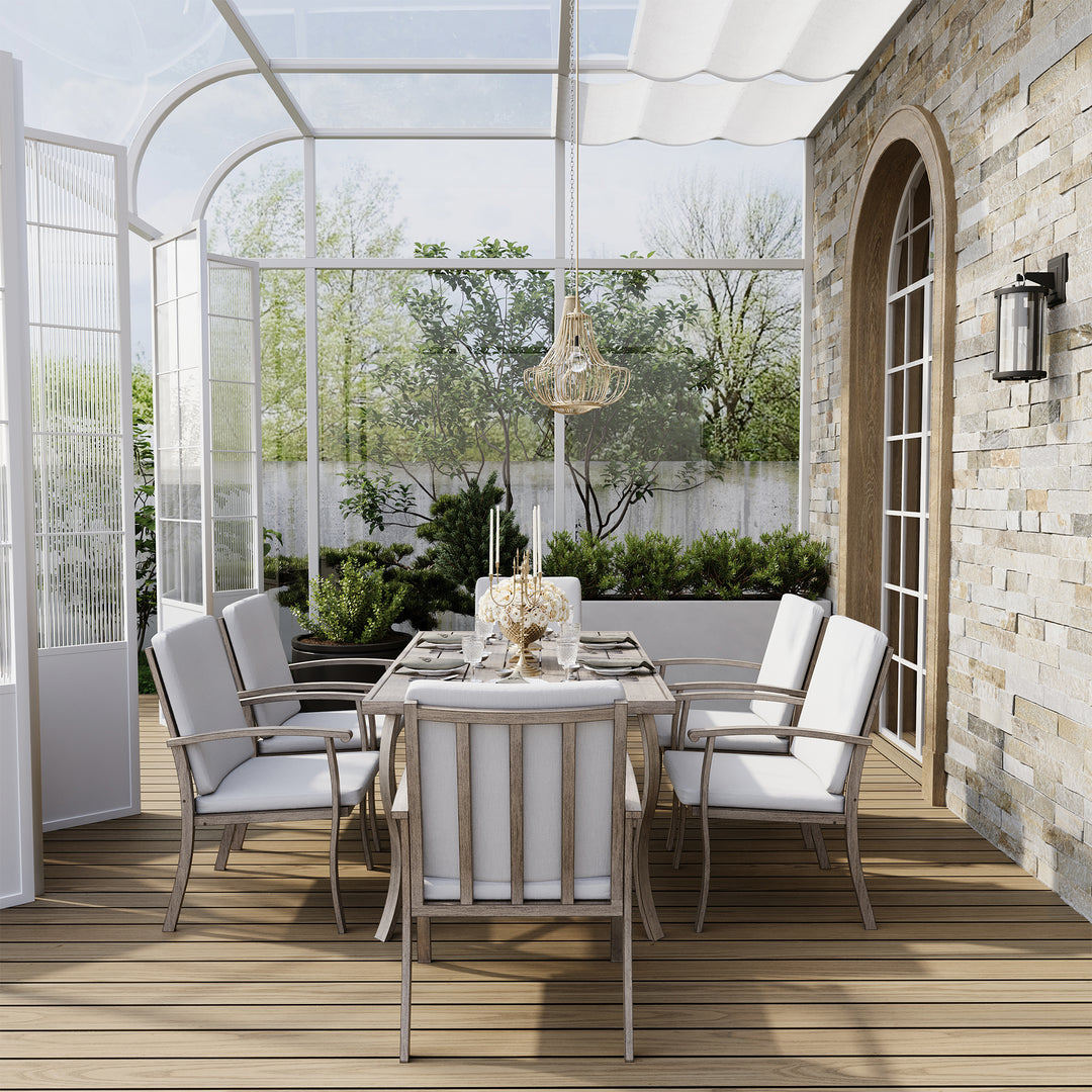 HAPPATIO 7 Piece Patio Dining Set, Aluminum Outdoor Dining Set, Aluminum Dining Table and Chairs Set, Patio Dining Furniture with Aluminum Table, Chairs and Washable Cushions