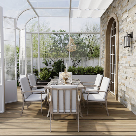 HAPPATIO 7 Piece Patio Dining Set, Aluminum Outdoor Dining Set, Aluminum Dining Table and Chairs Set, Patio Dining Furniture with Aluminum Table, Chairs and Washable Cushions