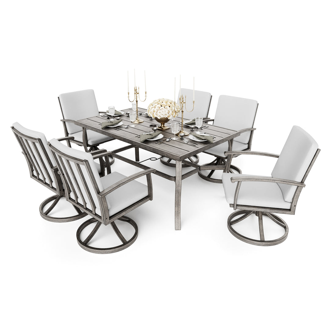 HAPPATIO 7 Piece Patio Dining Set, Aluminum Outdoor Dining Set, Aluminum Dining Table and Chairs Set, Patio Dining Furniture with Aluminum Table, Chairs and Washable Cushions