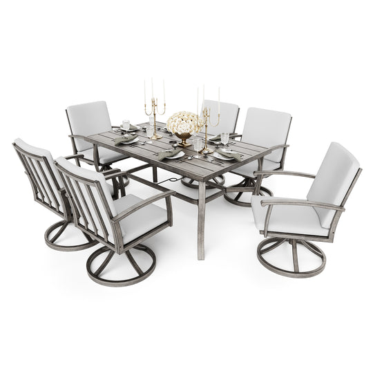 HAPPATIO 7 Piece Patio Dining Set, Aluminum Outdoor Dining Set, Aluminum Dining Table and Chairs Set, Patio Dining Furniture with Aluminum Table, Chairs and Washable Cushions
