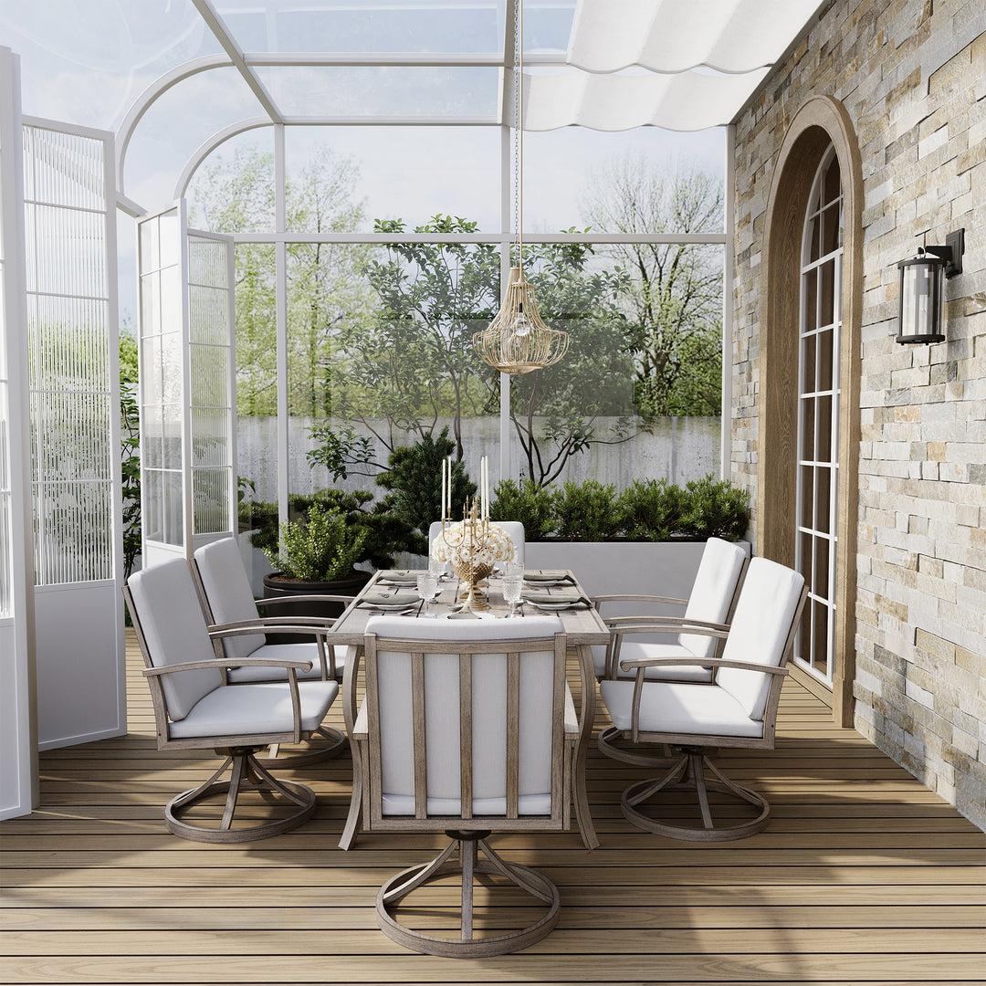 HAPPATIO 7 Piece Patio Dining Set, Aluminum Outdoor Dining Set, Aluminum Dining Table and Chairs Set, Patio Dining Furniture with Aluminum Table, Chairs and Washable Cushions