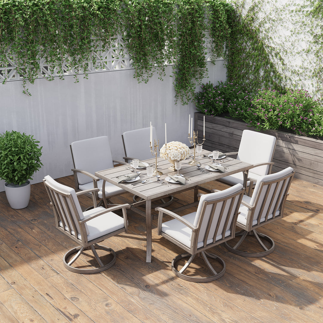 HAPPATIO 7 Piece Patio Dining Set, Aluminum Outdoor Dining Set, Aluminum Dining Table and Chairs Set, Patio Dining Furniture with Aluminum Table, Chairs and Washable Cushions