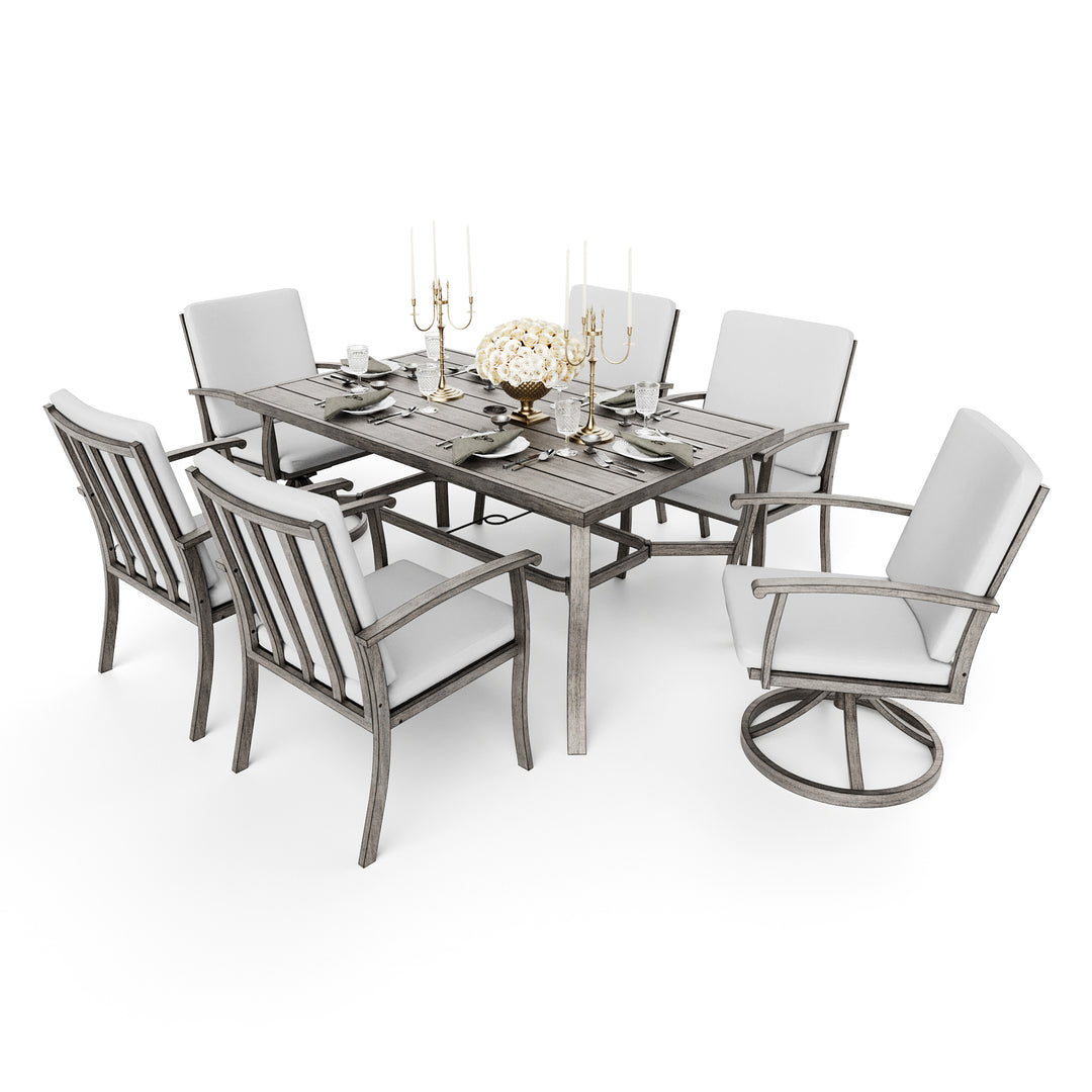 HAPPATIO 7 Piece Patio Dining Set, Aluminum Outdoor Dining Set, Aluminum Dining Table and Chairs Set, Patio Dining Furniture with Aluminum Table, Chairs and Washable Cushions
