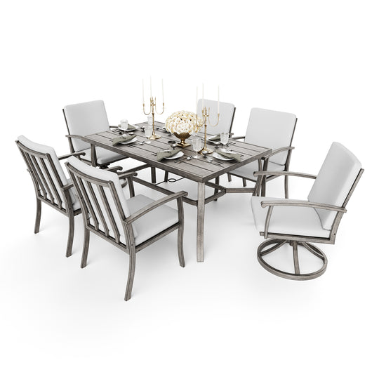 HAPPATIO 7 Piece Patio Dining Set, Aluminum Outdoor Dining Set, Aluminum Dining Table and Chairs Set, Patio Dining Furniture with Aluminum Table, Chairs and Washable Cushions