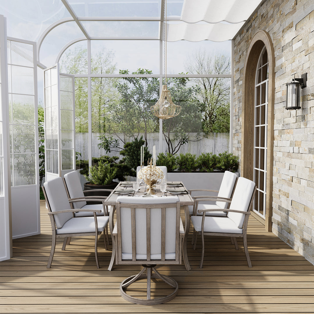 HAPPATIO 7 Piece Patio Dining Set, Aluminum Outdoor Dining Set, Aluminum Dining Table and Chairs Set, Patio Dining Furniture with Aluminum Table, Chairs and Washable Cushions