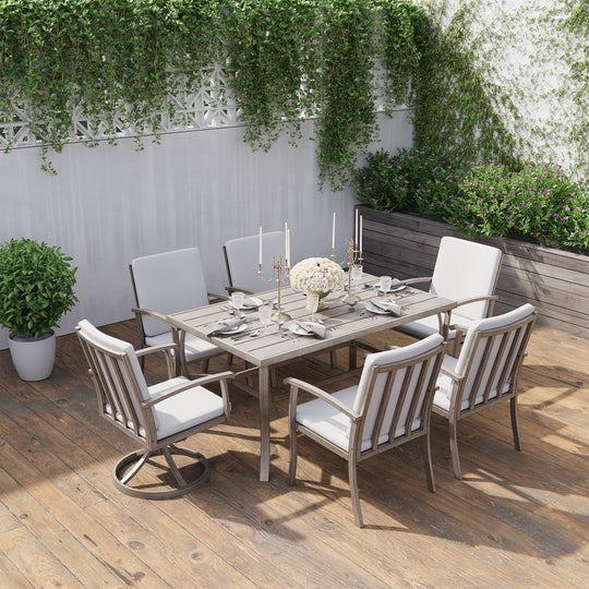 HAPPATIO 7 Piece Patio Dining Set, Aluminum Outdoor Dining Set, Aluminum Dining Table and Chairs Set, Patio Dining Furniture with Aluminum Table, Chairs and Washable Cushions