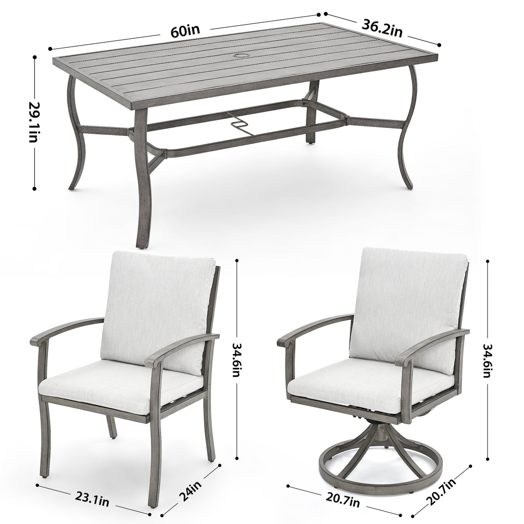 HAPPATIO 7 Piece Patio Dining Set, Aluminum Outdoor Dining Set, Aluminum Dining Table and Chairs Set, Patio Dining Furniture with Aluminum Table, Chairs and Washable Cushions