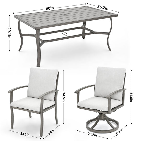HAPPATIO 7 Piece Patio Dining Set, Aluminum Outdoor Dining Set, Aluminum Dining Table and Chairs Set, Patio Dining Furniture with Aluminum Table, Chairs and Washable Cushions