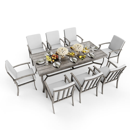 HAPPATIO 9 Piece Patio Dining Set, Aluminum Outdoor Dining Set, Aluminum Dining Table and Chairs Set, Patio Dining Furniture with Aluminum Table, Chairs and Washable Cushions