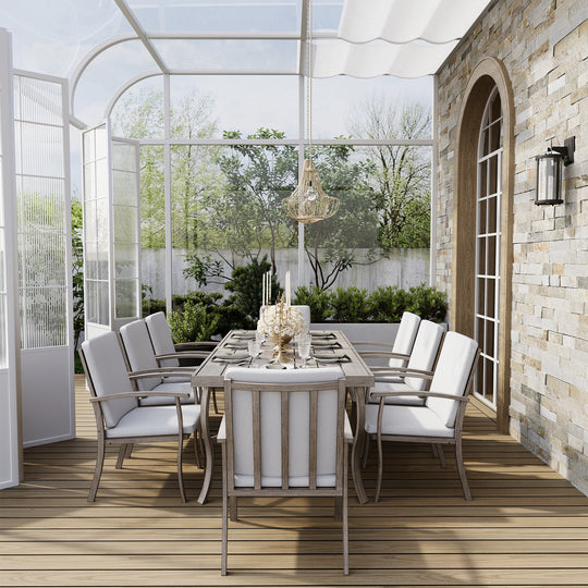 HAPPATIO 9 Piece Patio Dining Set, Aluminum Outdoor Dining Set, Aluminum Dining Table and Chairs Set, Patio Dining Furniture with Aluminum Table, Chairs and Washable Cushions