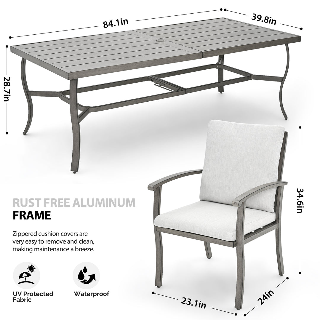 HAPPATIO 9 Piece Patio Dining Set, Aluminum Outdoor Dining Set, Aluminum Dining Table and Chairs Set, Patio Dining Furniture with Aluminum Table, Chairs and Washable Cushions