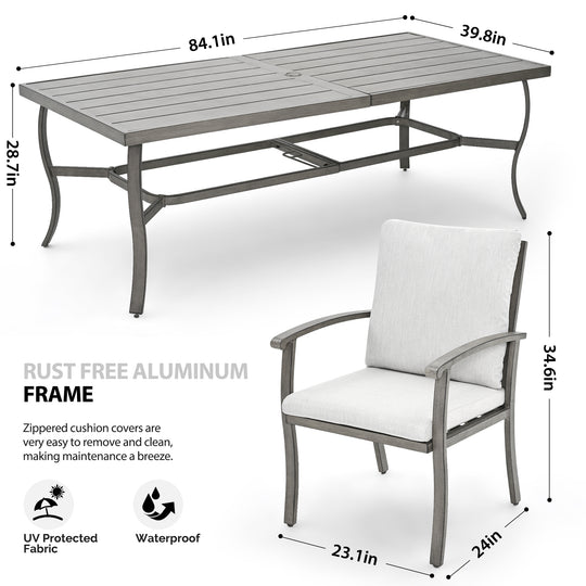 HAPPATIO 9 Piece Patio Dining Set, Aluminum Outdoor Dining Set, Aluminum Dining Table and Chairs Set, Patio Dining Furniture with Aluminum Table, Chairs and Washable Cushions