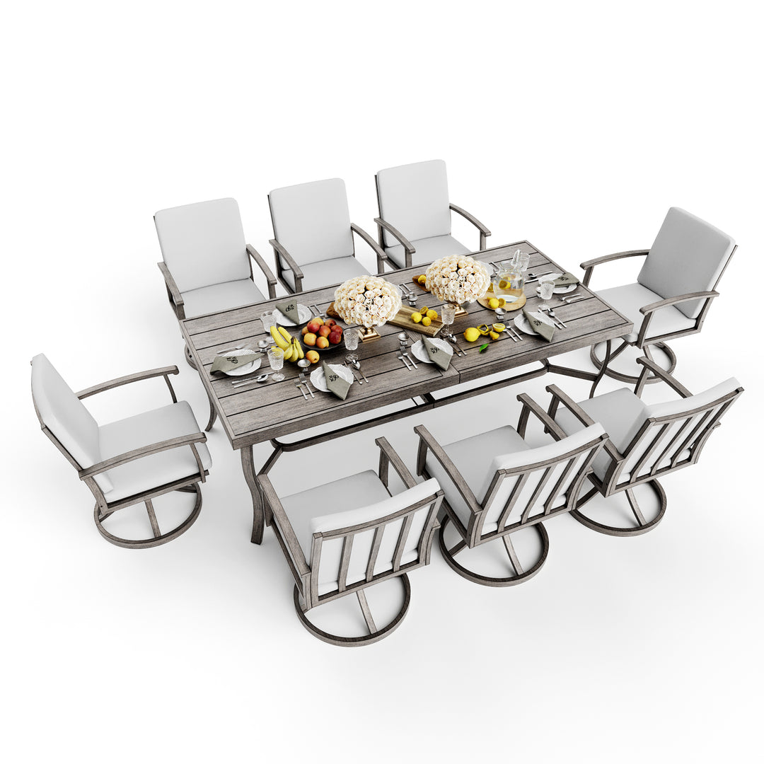 HAPPATIO 9 Piece Patio Dining Set, Aluminum Outdoor Dining Set, Aluminum Dining Table and Chairs Set, Patio Dining Furniture with Aluminum Table, Chairs and Washable Cushions