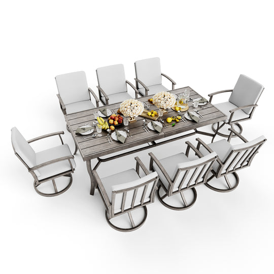 HAPPATIO 9 Piece Patio Dining Set, Aluminum Outdoor Dining Set, Aluminum Dining Table and Chairs Set, Patio Dining Furniture with Aluminum Table, Chairs and Washable Cushions