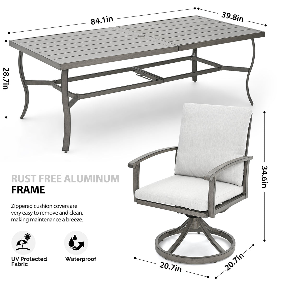HAPPATIO 9 Piece Patio Dining Set, Aluminum Outdoor Dining Set, Aluminum Dining Table and Chairs Set, Patio Dining Furniture with Aluminum Table, Chairs and Washable Cushions