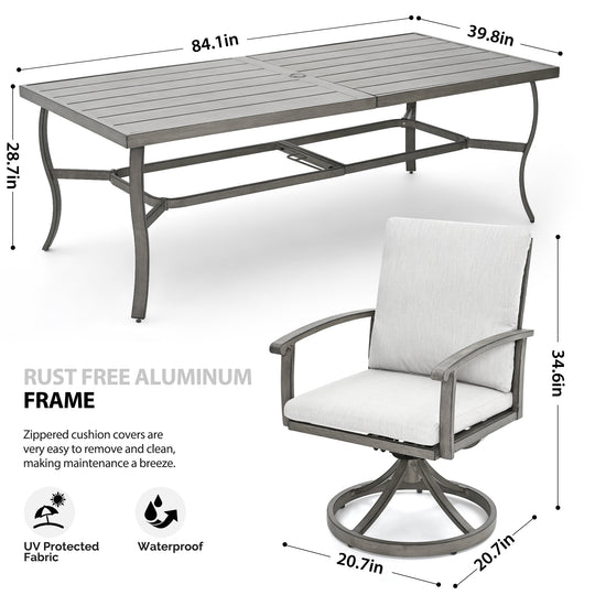 HAPPATIO 9 Piece Patio Dining Set, Aluminum Outdoor Dining Set, Aluminum Dining Table and Chairs Set, Patio Dining Furniture with Aluminum Table, Chairs and Washable Cushions