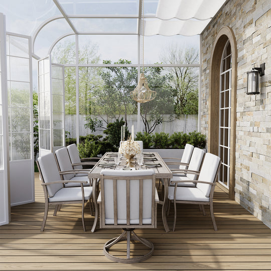 HAPPATIO 9 Piece Patio Dining Set, Aluminum Outdoor Dining Set, Aluminum Dining Table and Chairs Set, Patio Dining Furniture with Aluminum Table, Chairs and Washable Cushions
