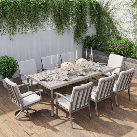 HAPPATIO 9 Piece Patio Dining Set, Aluminum Outdoor Dining Set, Aluminum Dining Table and Chairs Set, Patio Dining Furniture with Aluminum Table, Chairs and Washable Cushions