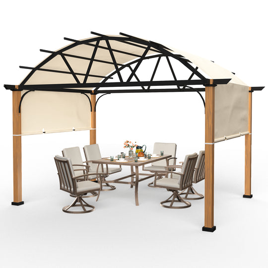 HAPPATIO 10' X 13' Outdoor Pergola with Sling Retractable Pergola Canopy,Wood-Like Aluminum Patio Pergola Shade for Patio, Backyard, Garden,Poolside