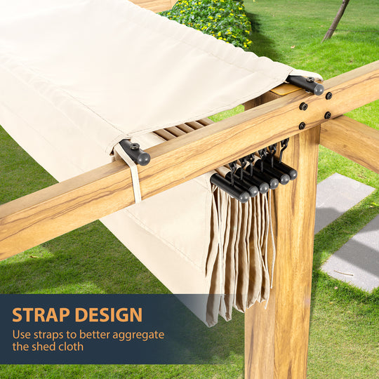 HAPPATIO 10' X 10' Pergola Retractable Pergola Canopy for Backyard, Garden, Patio; Woodgrain-Look Aluminum Pergola with Retractable Pergola Canopy, Includes Anchors and Expansion Screws