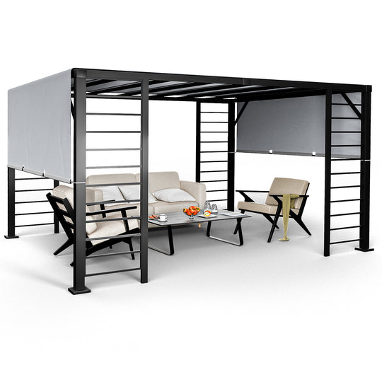 HAPPATIO 10' X 12' Outdoor Pergola, Retractable Pergola Canopy with Adjustable Shade,Aluminum Pergola Shade for Patio, Backyard, Garden