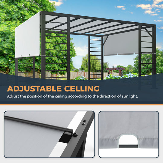 HAPPATIO 10' X 12' Outdoor Pergola, Retractable Pergola Canopy with Adjustable Shade,Aluminum Pergola Shade for Patio, Backyard, Garden