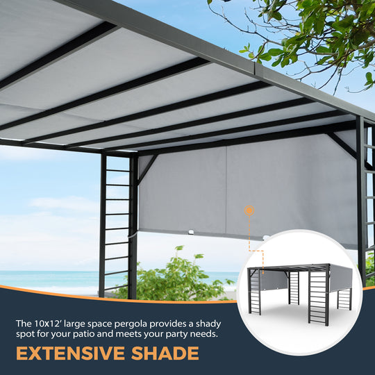 HAPPATIO 10' X 12' Outdoor Pergola, Retractable Pergola Canopy with Adjustable Shade,Aluminum Pergola Shade for Patio, Backyard, Garden
