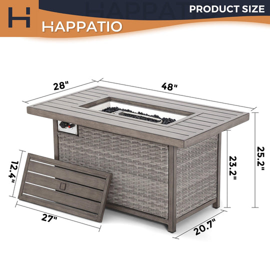 48 Inch Rattan Fire Pit Table - Happatio