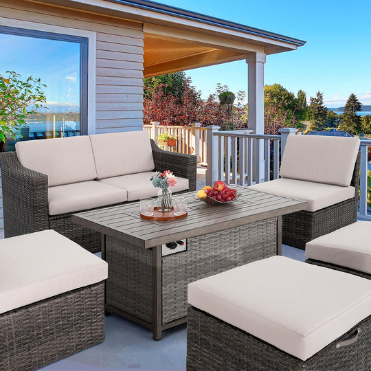 HAPPATIO 48 Inch Rattan Fire Pit Table