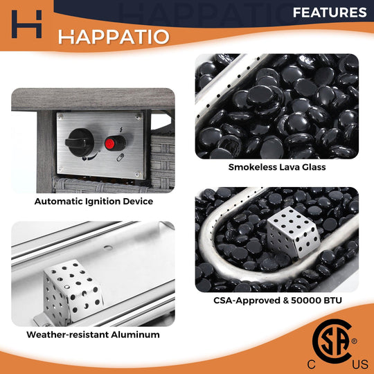 48 Inch Rattan Fire Pit Table - Happatio