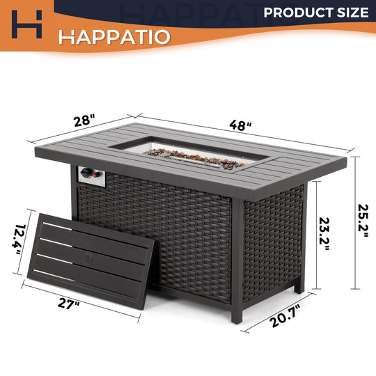 48 Inch Rattan Fire Pit Table - Happatio
