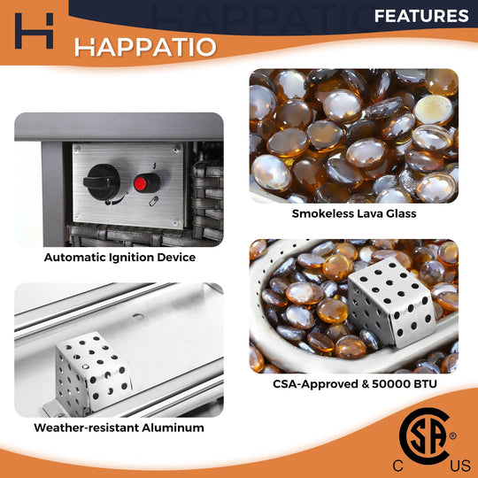48 Inch Rattan Fire Pit Table - Happatio