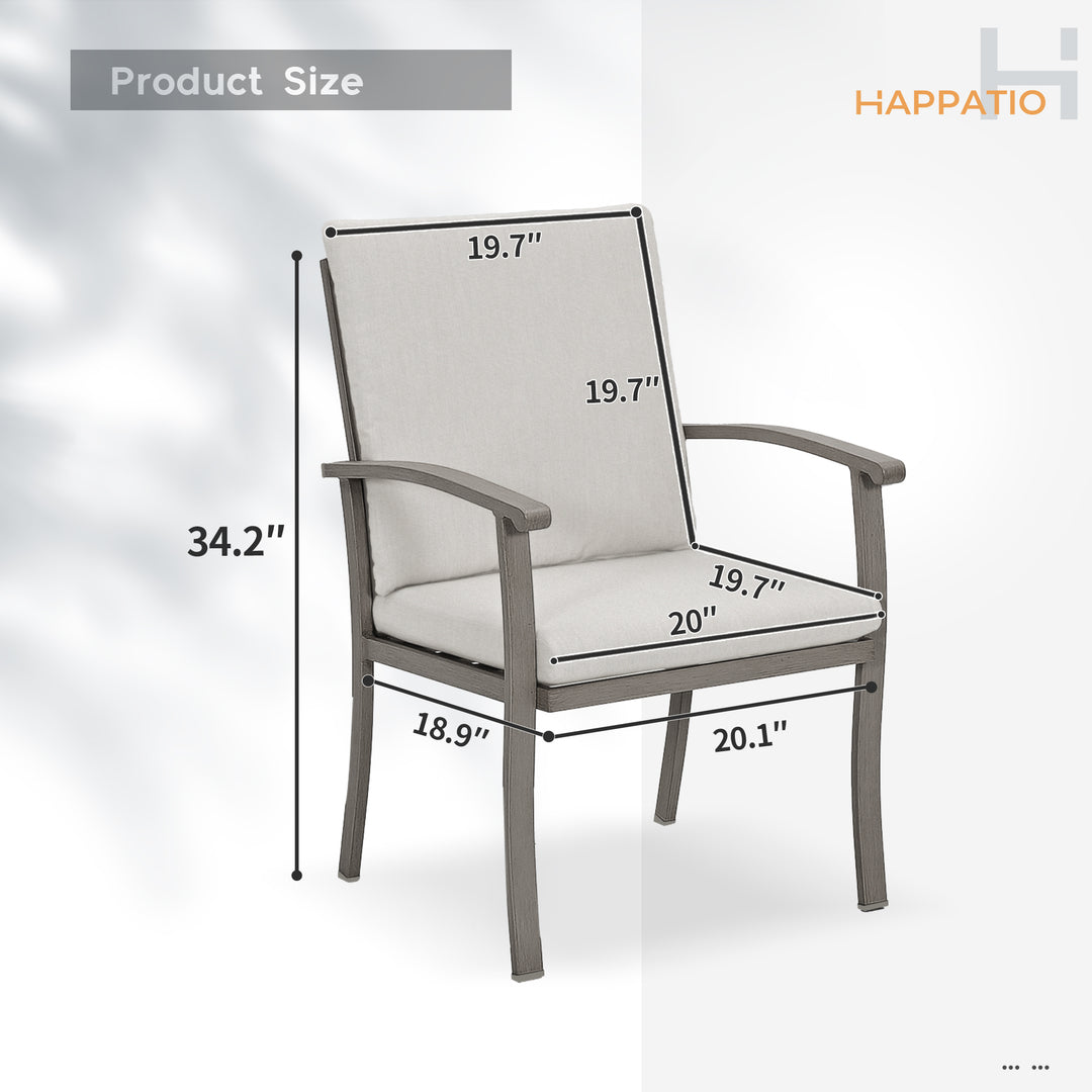 HAPPATIO Outdoor Dining Chairs Set, Aluminum Patio Dining Chairs with Curved Armrest, Removable Cushions for Patio, Deck