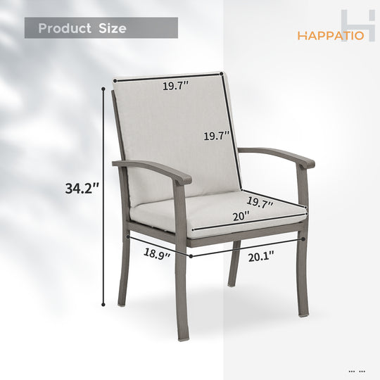 HAPPATIO Outdoor Dining Chairs Set, Aluminum Patio Dining Chairs with Curved Armrest, Removable Cushions for Patio, Deck