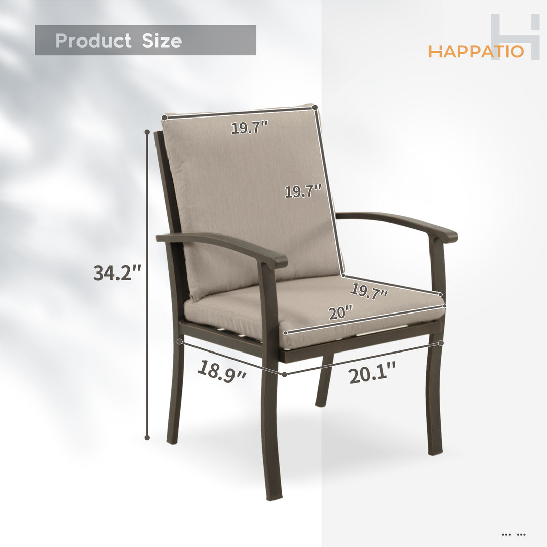 HAPPATIO Outdoor Dining Chairs Set, Aluminum Patio Dining Chairs with Curved Armrest, Removable Cushions for Patio, Deck