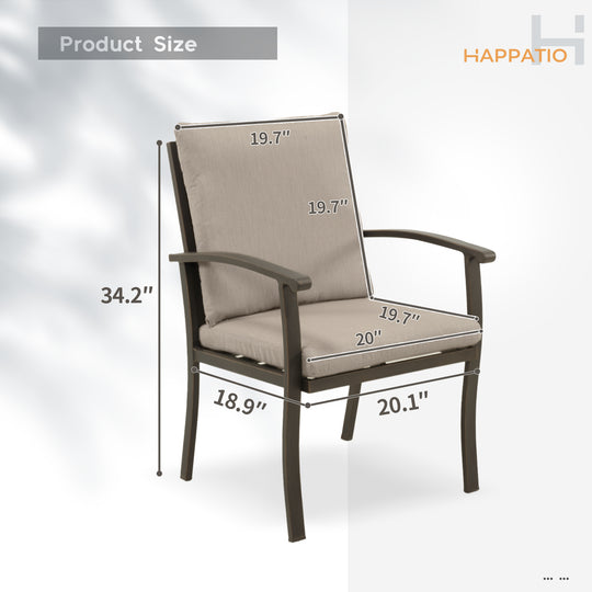 HAPPATIO Outdoor Dining Chairs Set, Aluminum Patio Dining Chairs with Curved Armrest, Removable Cushions for Patio, Deck