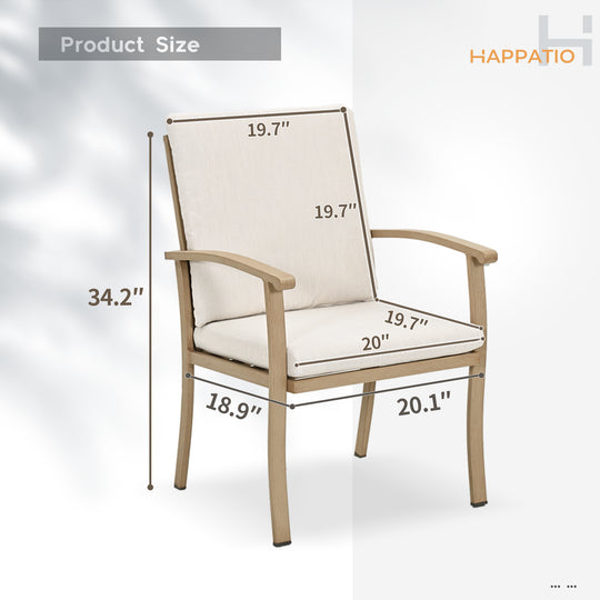 HAPPATIO Outdoor Dining Chairs Set, Aluminum Patio Dining Chairs with Curved Armrest, Removable Cushions for Patio, Deck