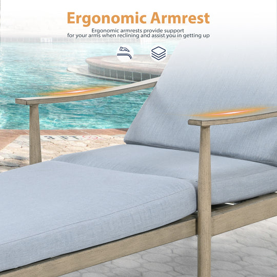HAPPATIO Outdoor Chaise Lounge Chair - Aluminum Pool Lounge Chair with Adjustable Backrest and Cushion, Curved Armrest, Outdoor Lounge Chair for Beach, Yard, or Poolside