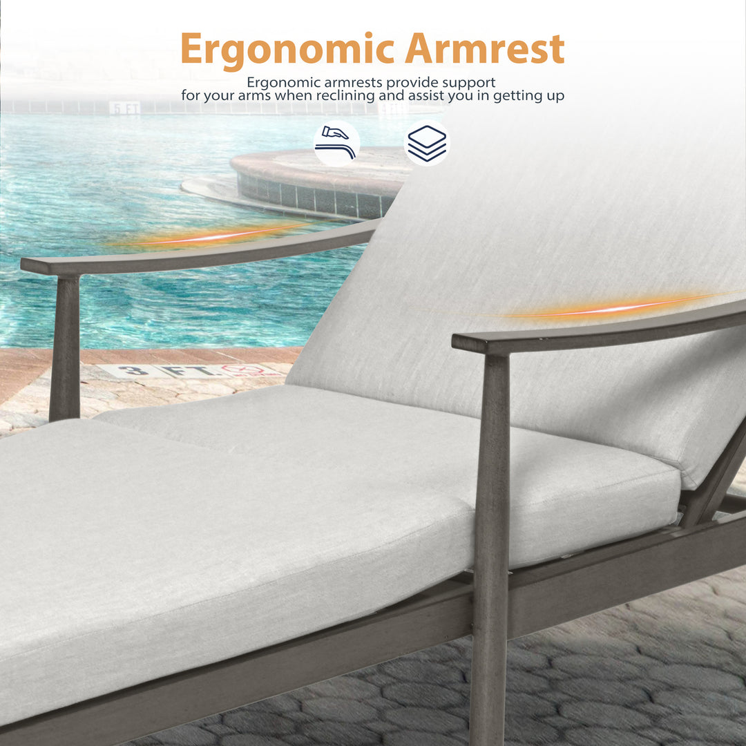 HAPPATIO Outdoor Chaise Lounge Chair - Aluminum Pool Lounge Chair with Adjustable Backrest and Cushion, Curved Armrest, Outdoor Lounge Chair for Beach, Yard, or Poolside