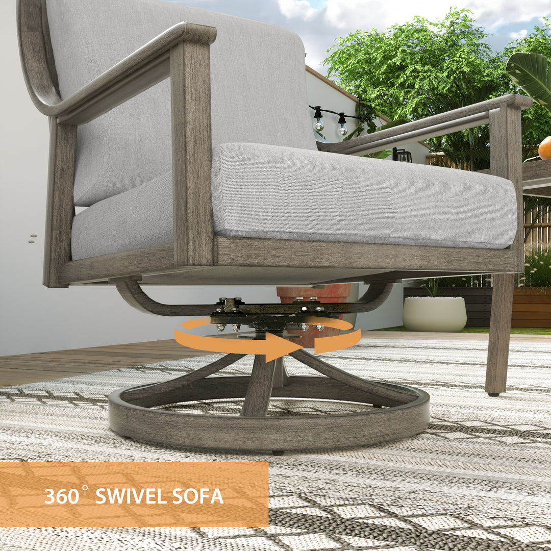 HAPPATIO 3-Piece Patio Bistro Set, All-Weather Aluminum Outdoor Conversation Set Includes 1 Side Table and 2 Cushioned Armchairs for Porch, Deck, or Garden