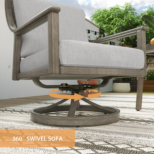 HAPPATIO 3-Piece Patio Bistro Set, All-Weather Aluminum Outdoor Conversation Set Includes 1 Side Table and 2 Cushioned Armchairs for Porch, Deck, or Garden