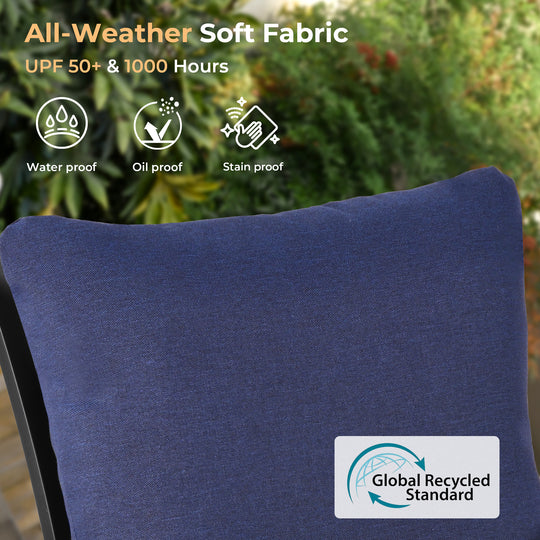 HAPPATIO Patio Dining Set, Outdoor Dining Set with Powder-Coated Metal, Table with Umbrella Hole, Stackable Chairs with Removable Cushions for Porch Poolside Garden